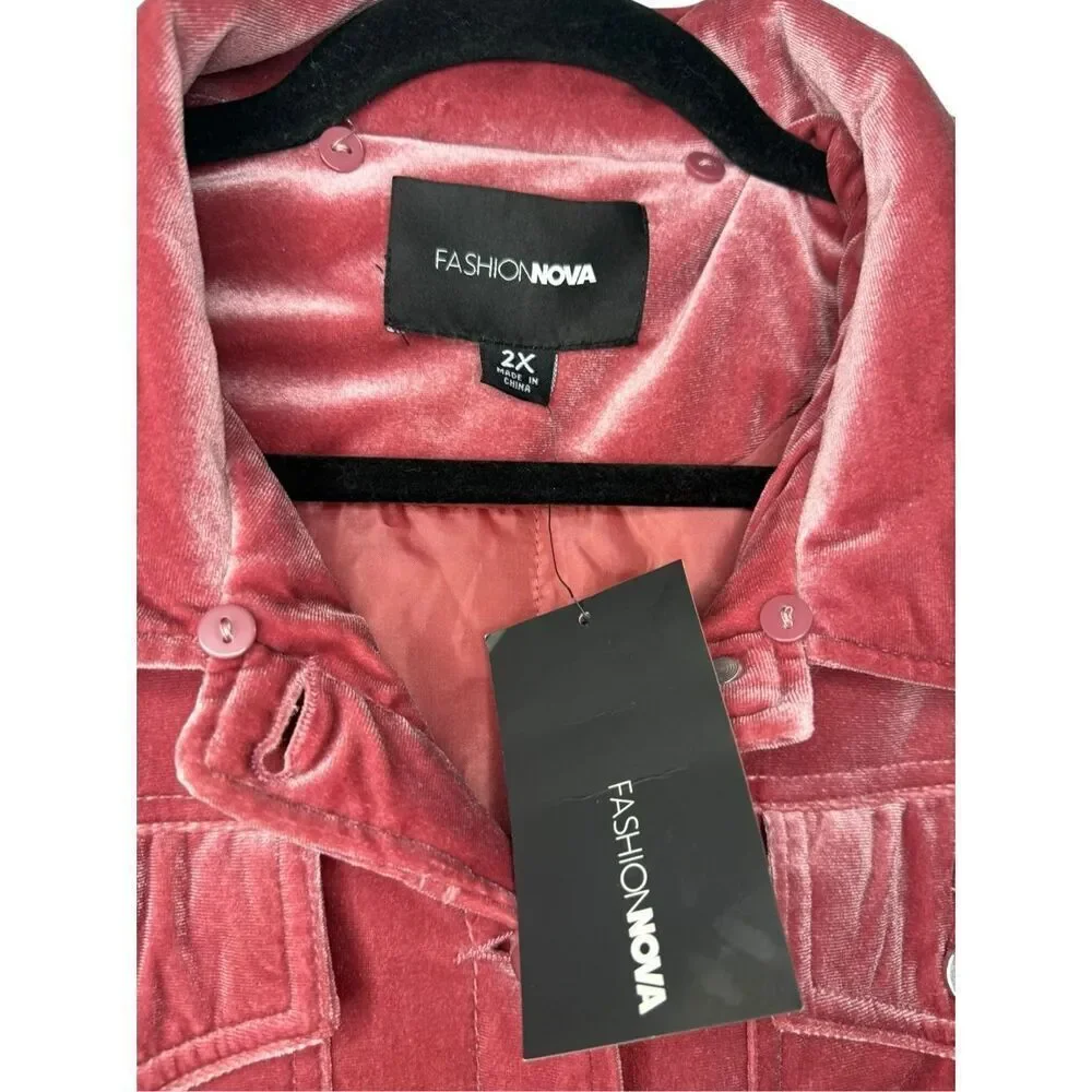 Fashion Nova Women’s 2X Know the Feeling Velvet Jacket Mauve Pink‎ NEW